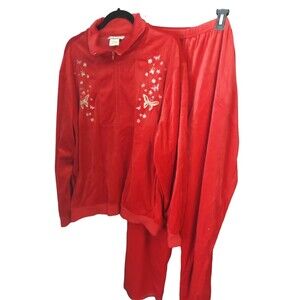 Vintage Anthony Richards Women's 3X Red Velour Pullover Sweatshirt & Pants Set